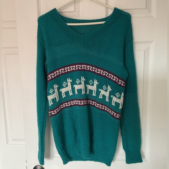 100% Alpaca Wool Teal Sweater - Picture 4 of 15